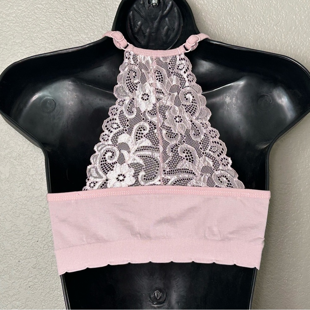 Laura Ashley Light Pink Lace Adjustable Sports Bra Athleisure Loungewear Sz L